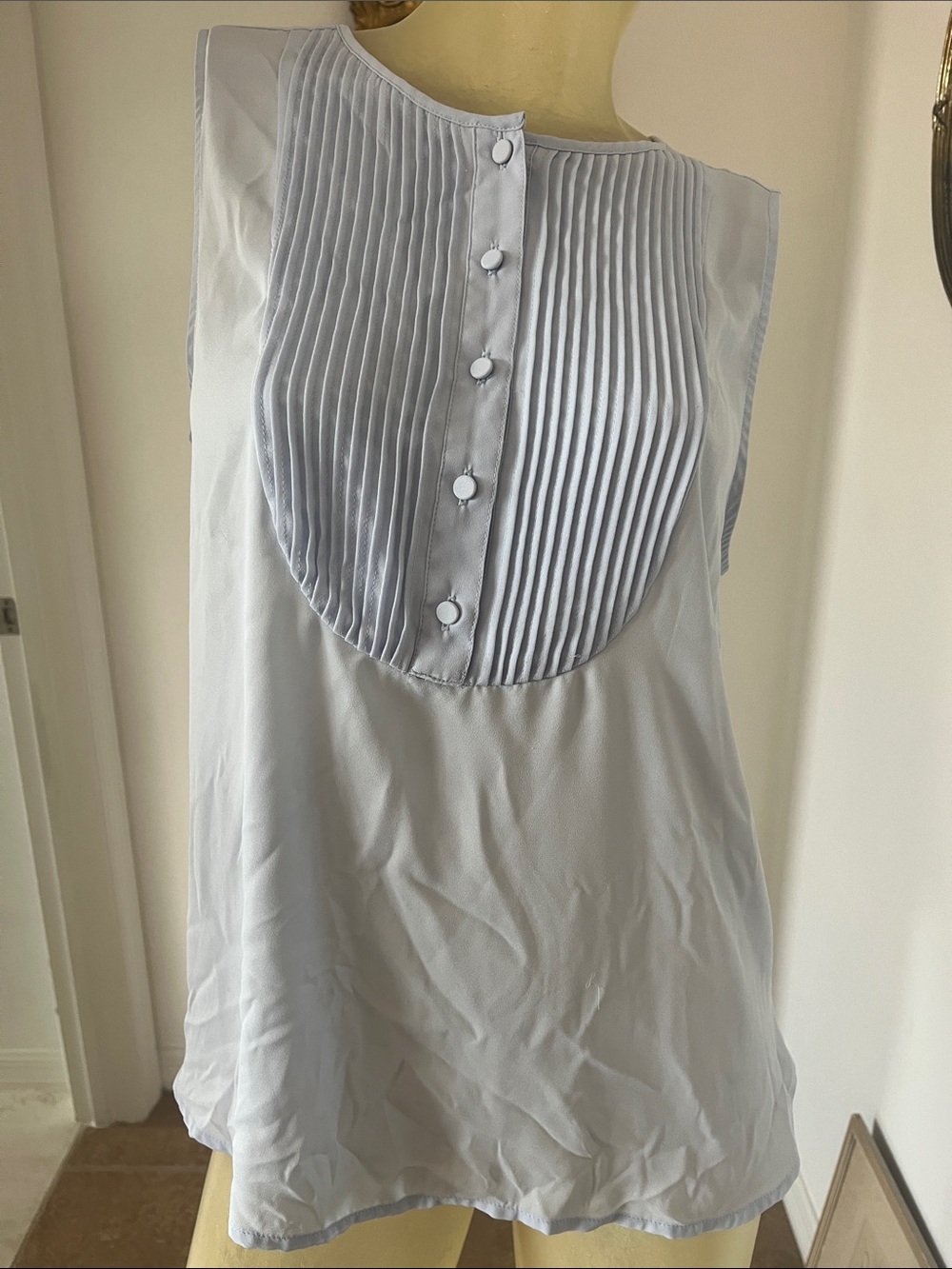 J. Crew Light Blue Pleated Bib Sleeveless Top